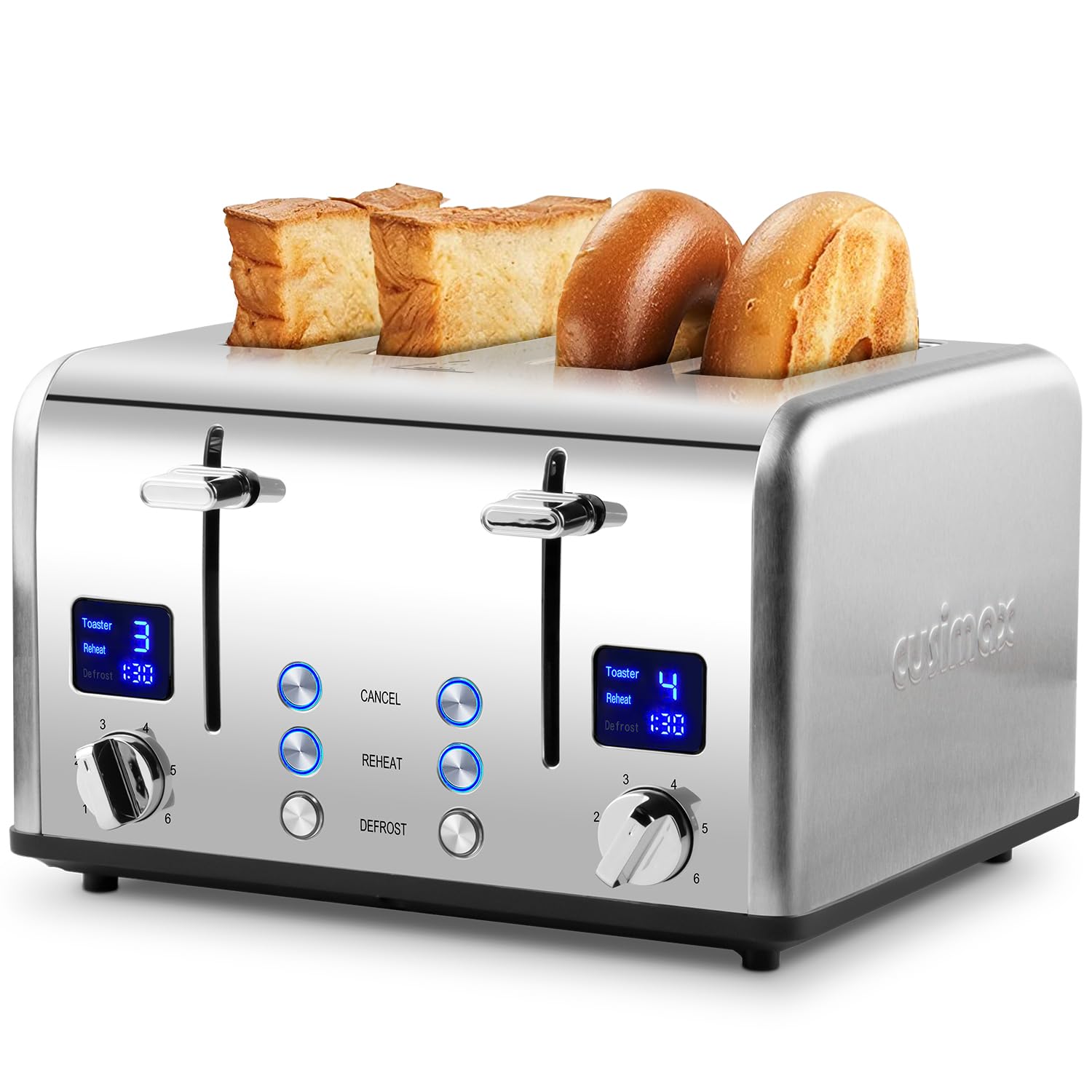 Cusimax 4-Slice Stainless Steel Toaster with LED Display & Wide Slots