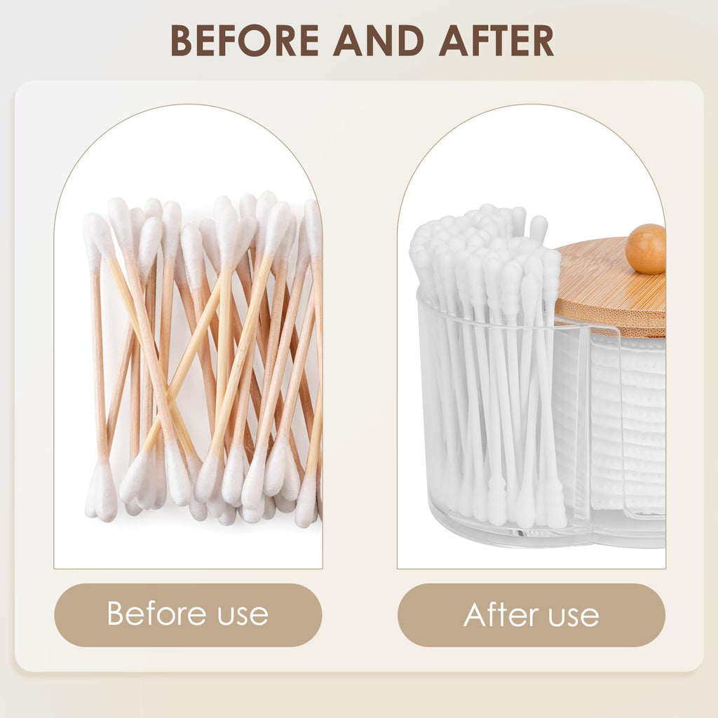 Adorila Compact Cotton Pad and Cotton Bud Holder with Bamboo Lid, Clear - image 3