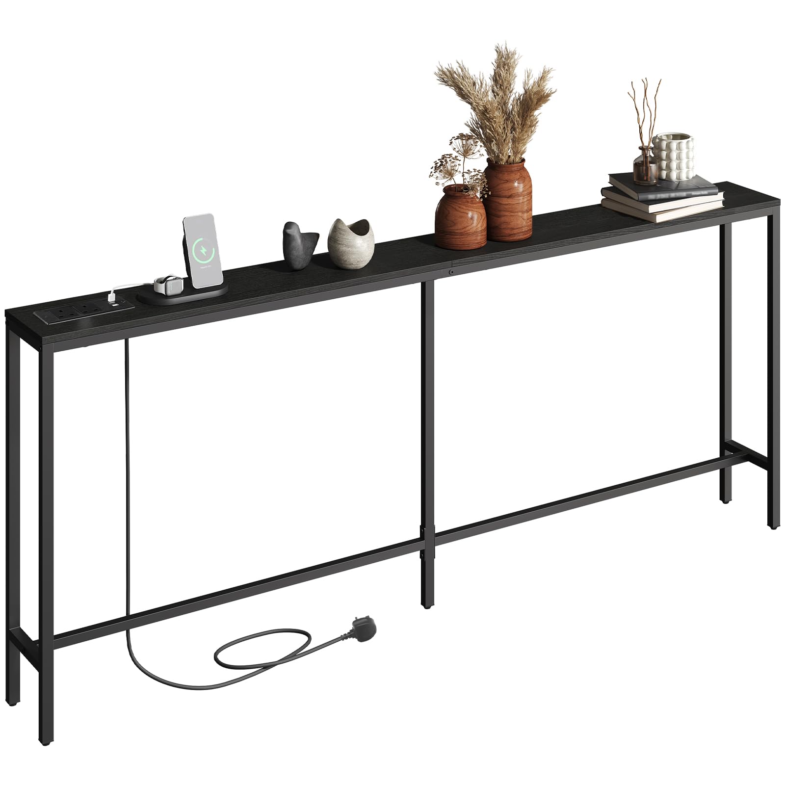 MAHANCRIS 200cm Narrow Console Table with Power Outlet | Industrial Brown