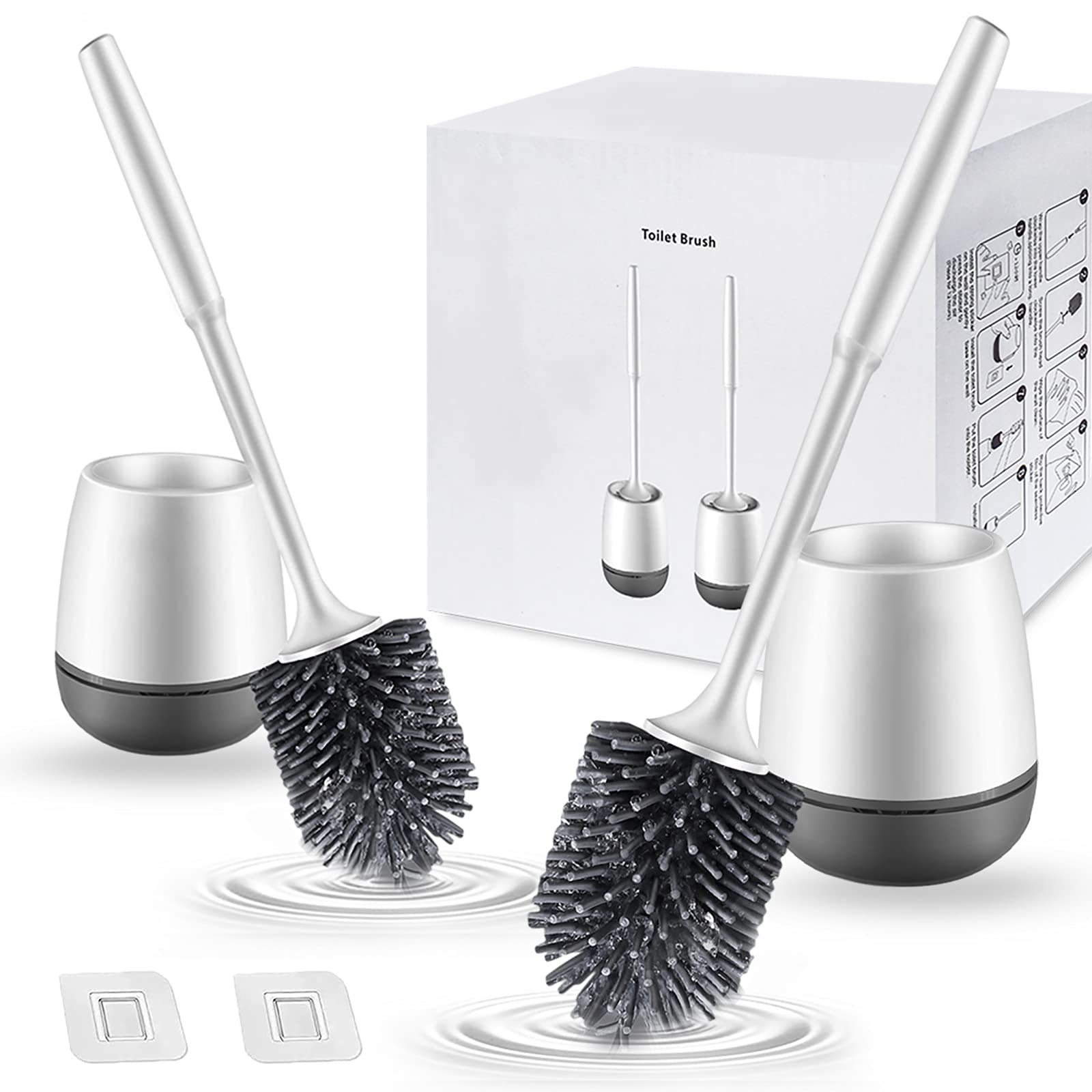 Marsheepy 2-Pack Silicone Toilet Brush and Quick-Drying Holder Set