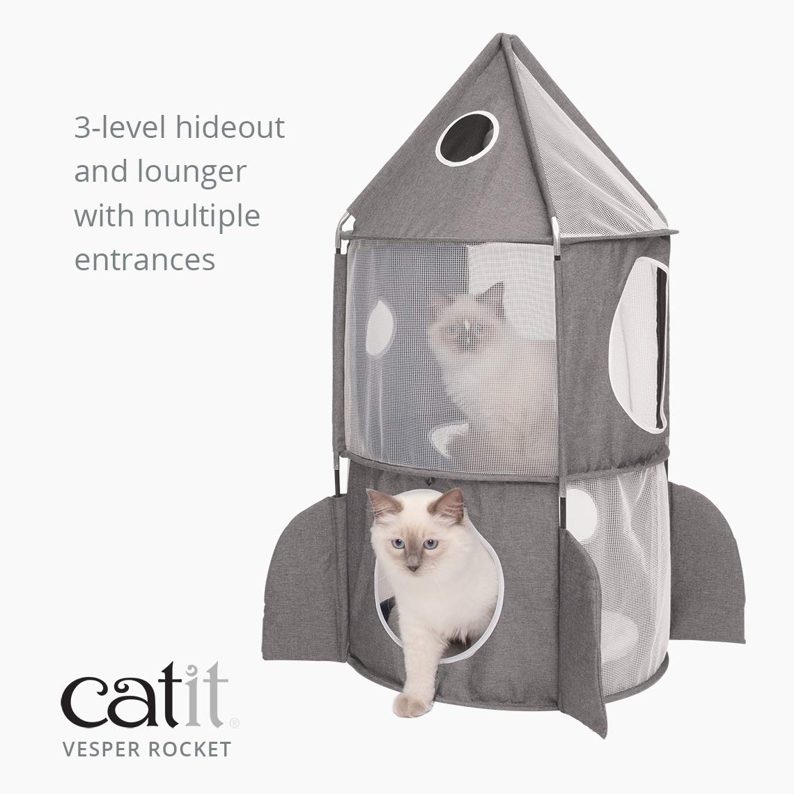 Catit Vesper Rocket Cat Tower with Sleeping Cushion - Grey Fabric