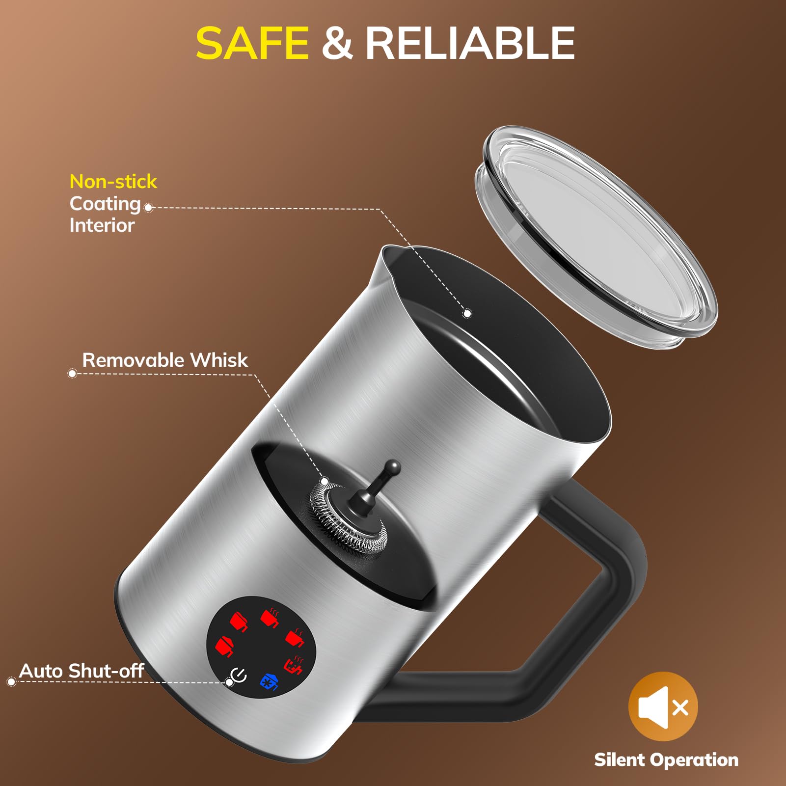 6-in-1 Electric Milk Frother | 350ml Stainless Steel Steamer