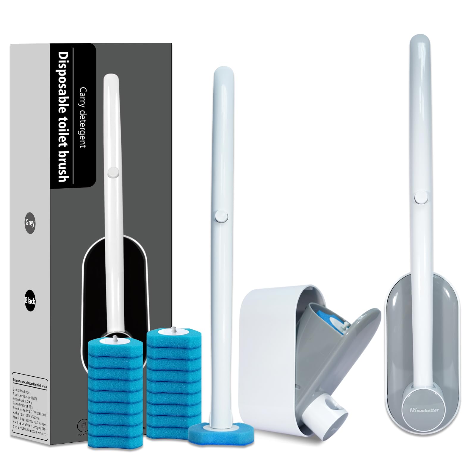 Hisucbetter 2-Pack Disposable Toilet Brush and Holder with 16 Refills