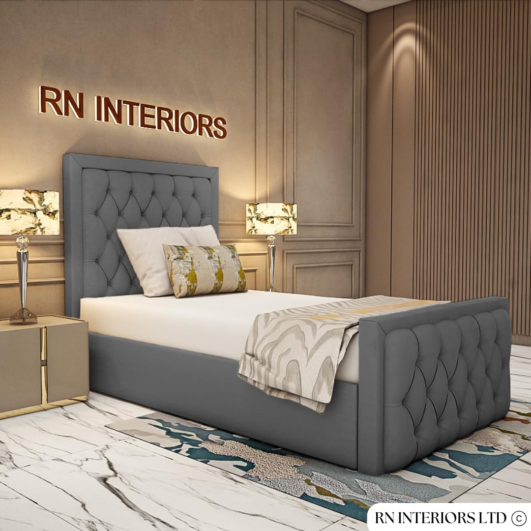 Chesterfield Sleigh Bed Frame | Plush Velvet Upholstered - Grey