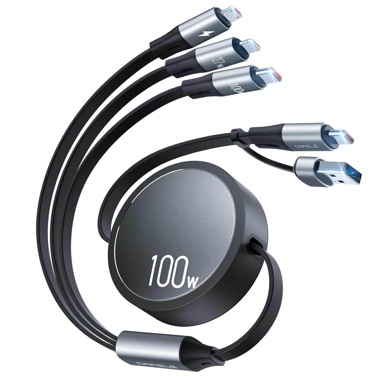 CAFELE 100W 6-in-1 Retractable Multi Charger Cable – PD 3.0 Fast Charging