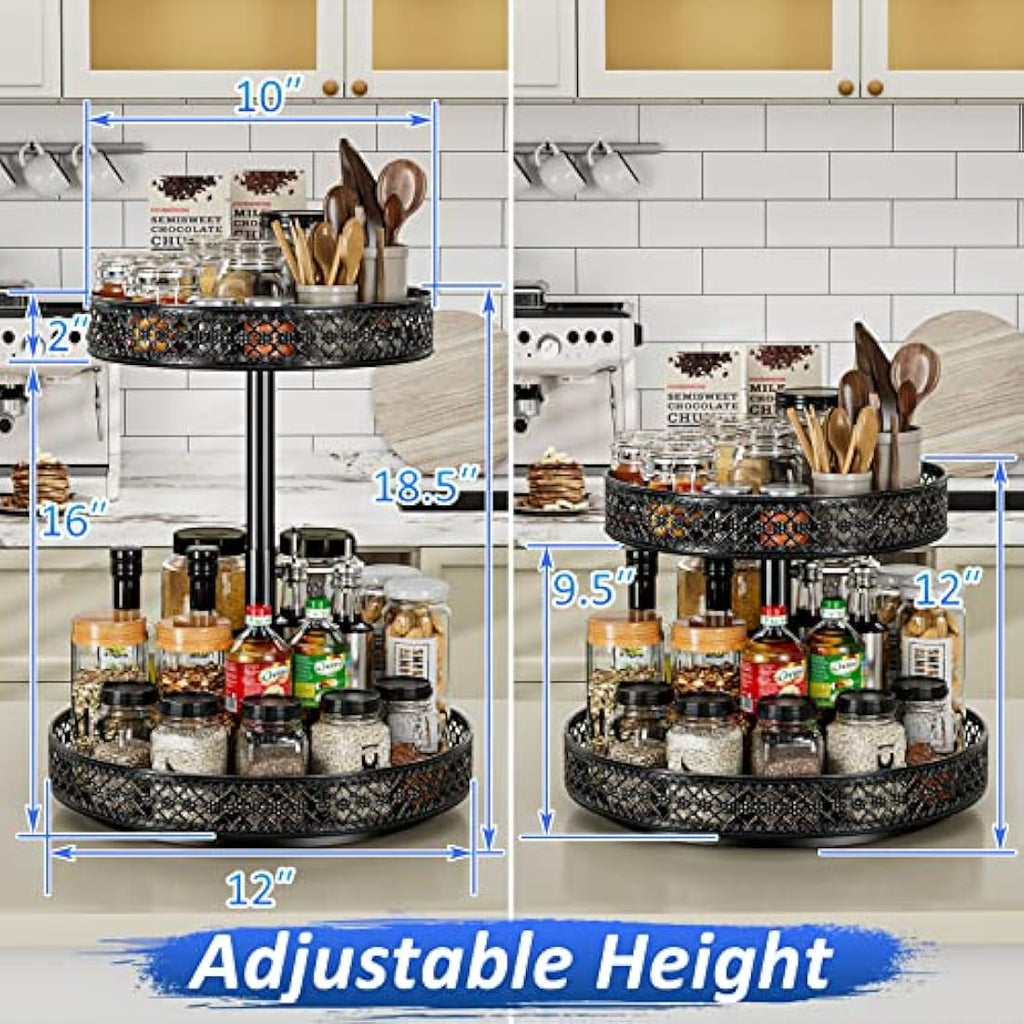 2-Tier Lazy Susan | 12" Adjustable Metal Rotating Spice Rack