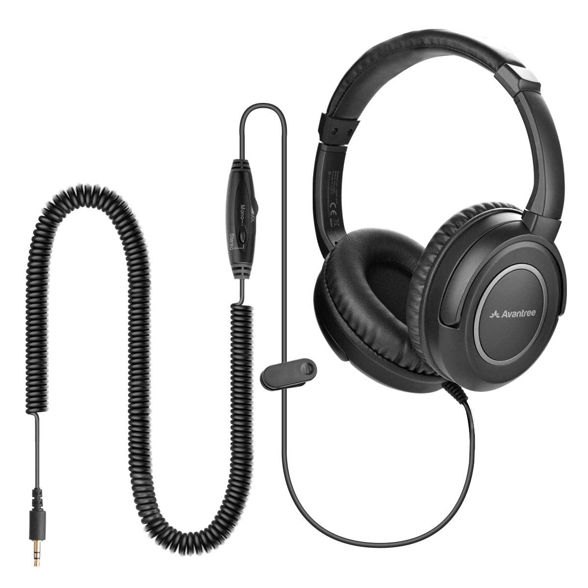 Avantree HF039 Over-Ear TV Headphones | 16.4ft Coiled Cord & Volume Control