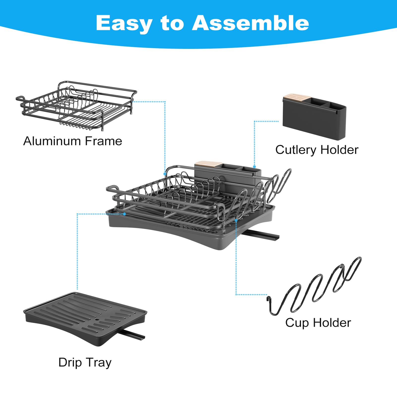 BRIAN & DANY Aluminum Dish Drying Rack | Rust-Proof Drainer with Swivel Spout