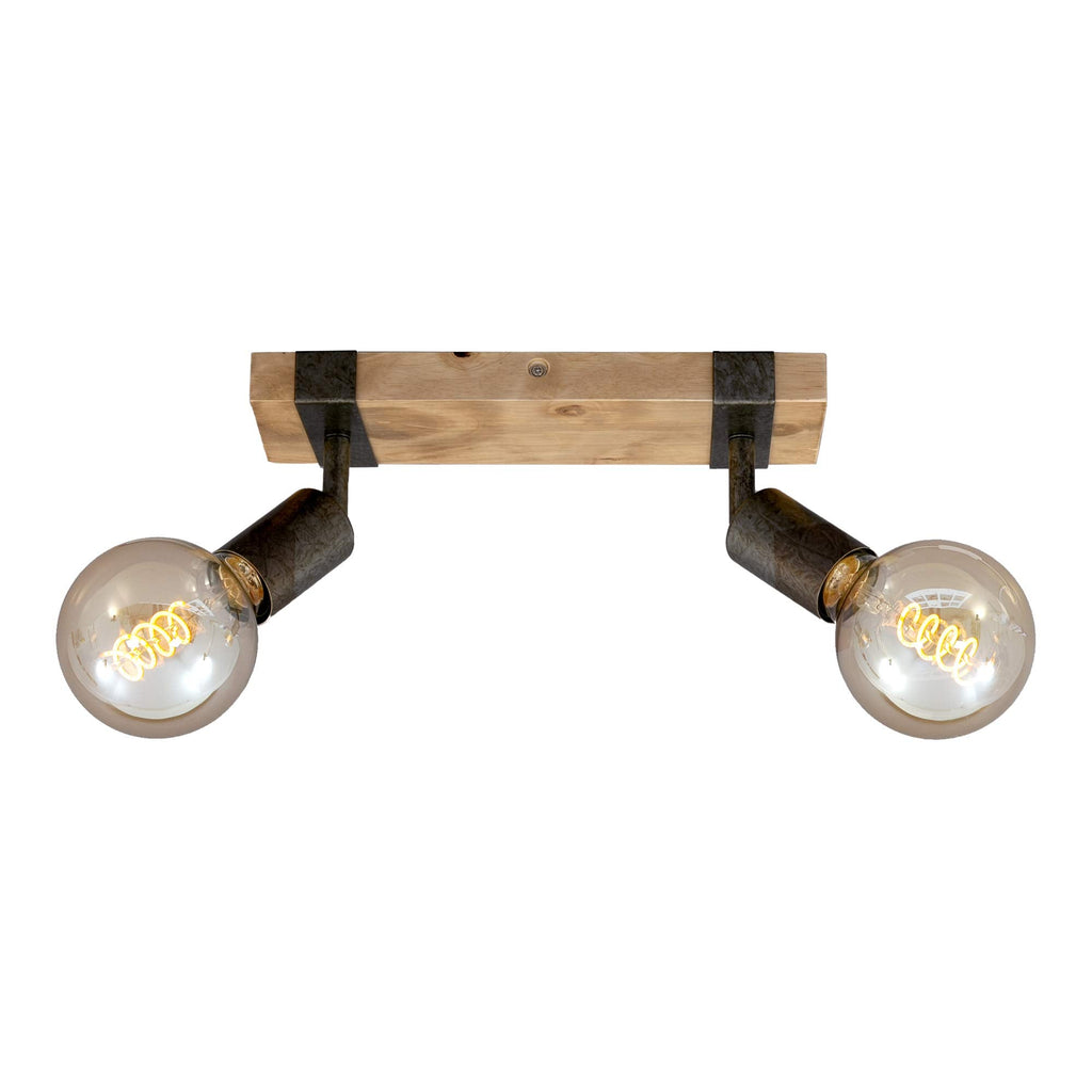 Briloner Vintage Ceiling Light – 2-Spot Retro Spotlight with Wooden Base