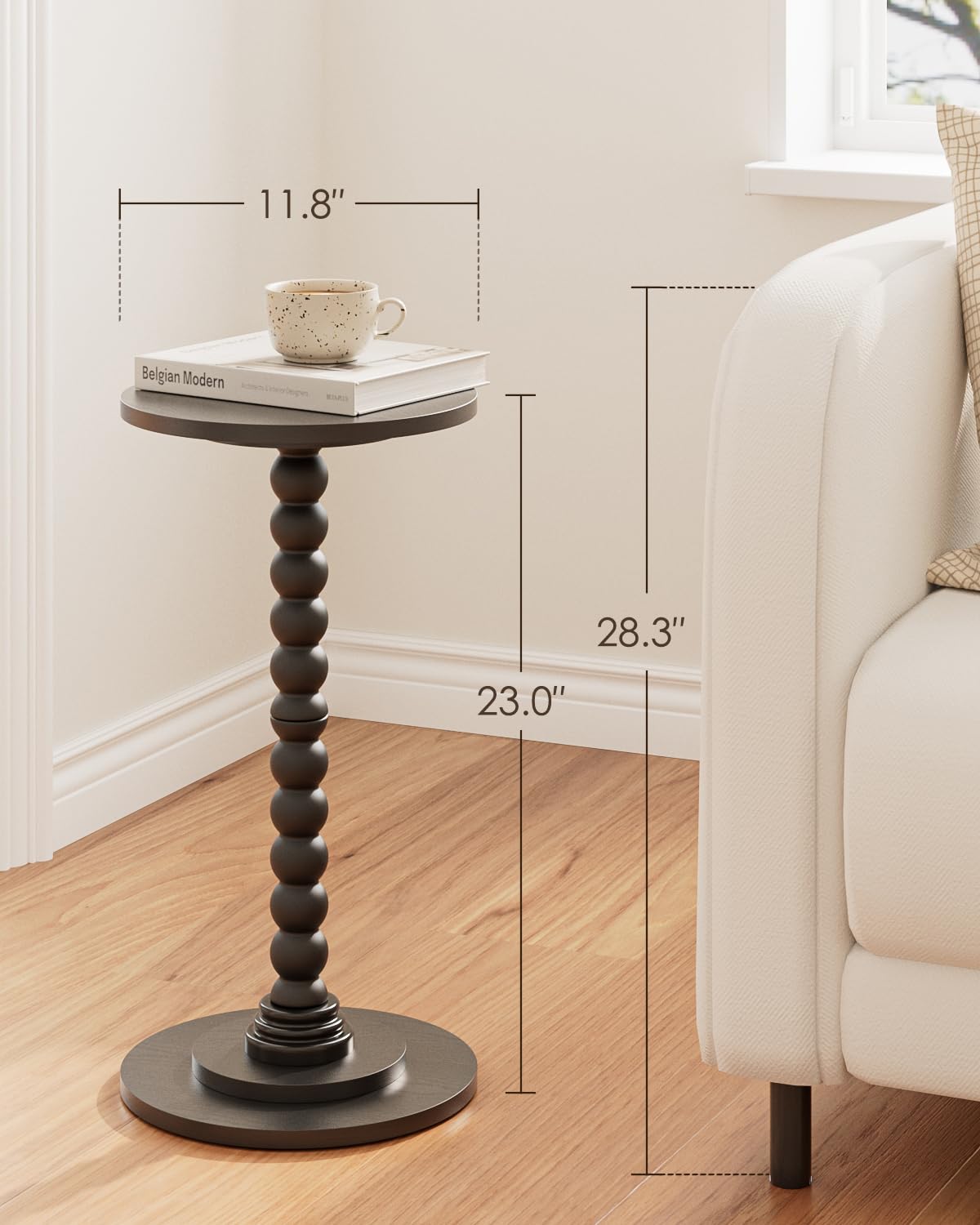 Apetaccat Round Side Table, Drink End Table with Solid Wood Leg, Small Side Tables for Living Room, Bedroom, Study, Black - image 3