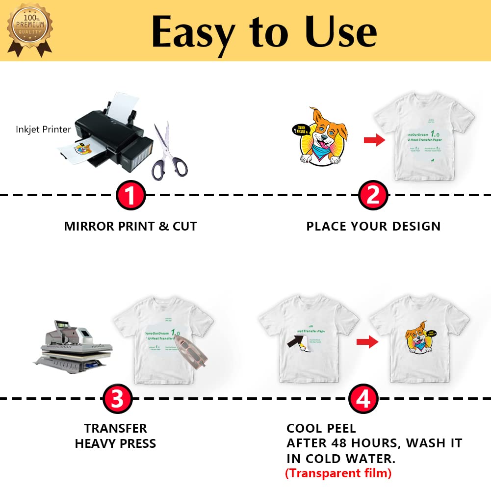 TransOurDream Inkjet Heat Transfer Paper for Light Fabric - 100 A4 Sheets
