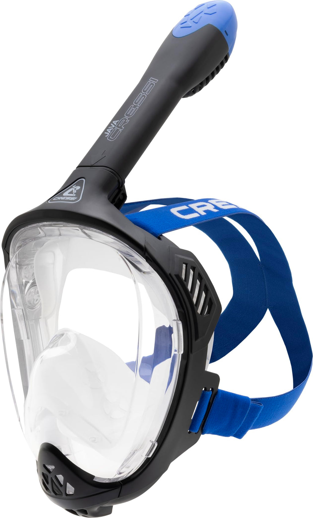 Cressi Java Full Face Snorkel Mask | Anti-Fog Silicone - Black/Blue L/XL