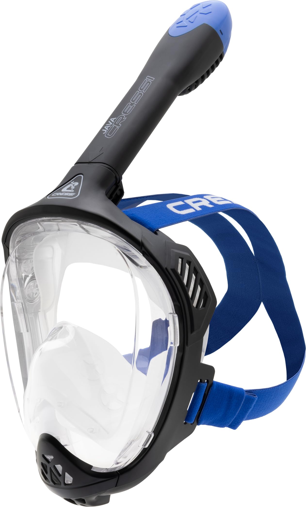 Cressi Java Full Face Snorkel Mask | Anti-Fog Silicone - Black/Blue L/XL