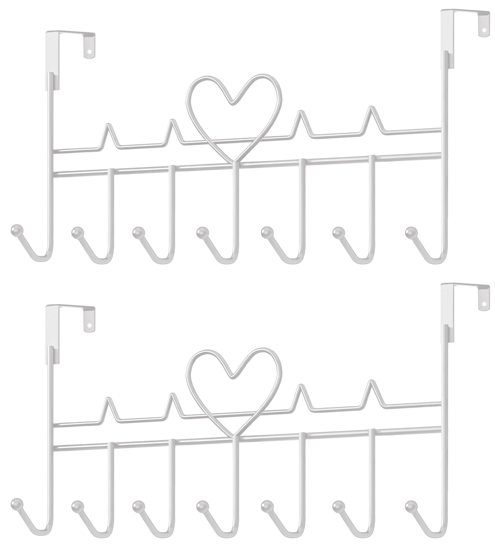 Over The Door Hook Hanger for Coats and Towels - White, 2 Pack