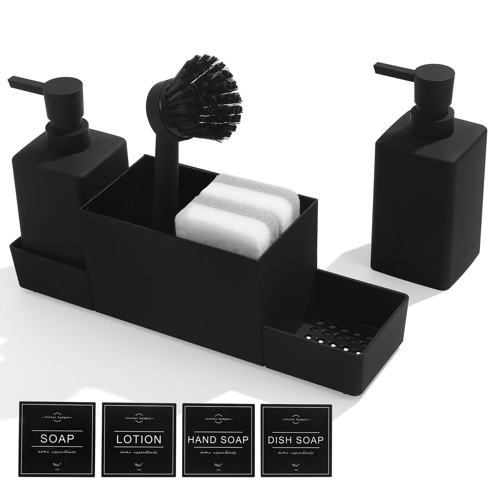 Jolof Store 4-in-1 Kitchen Soap Dispenser Set with Sponge Caddy - Black