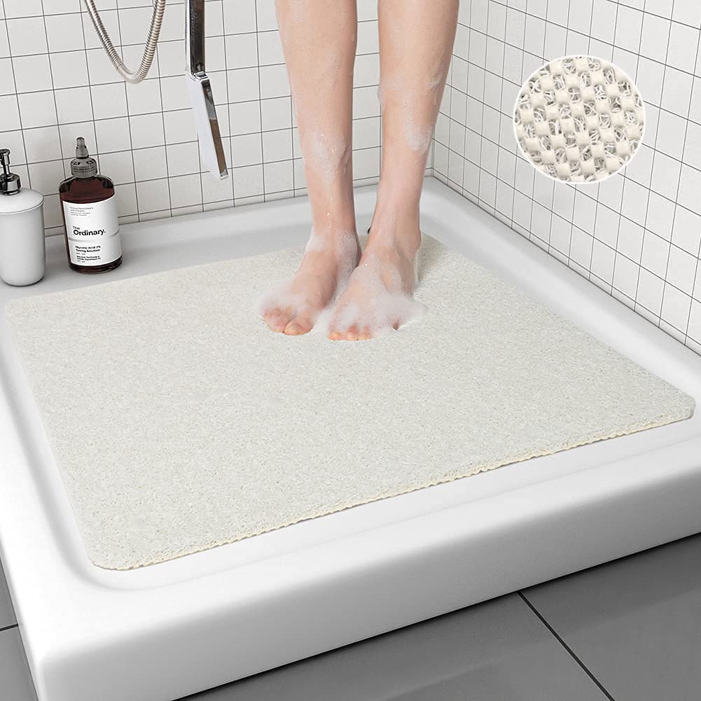 Lurowo Loofah Shower Mat – Non-Slip Anti-Mould PVC Bathroom Rug, White