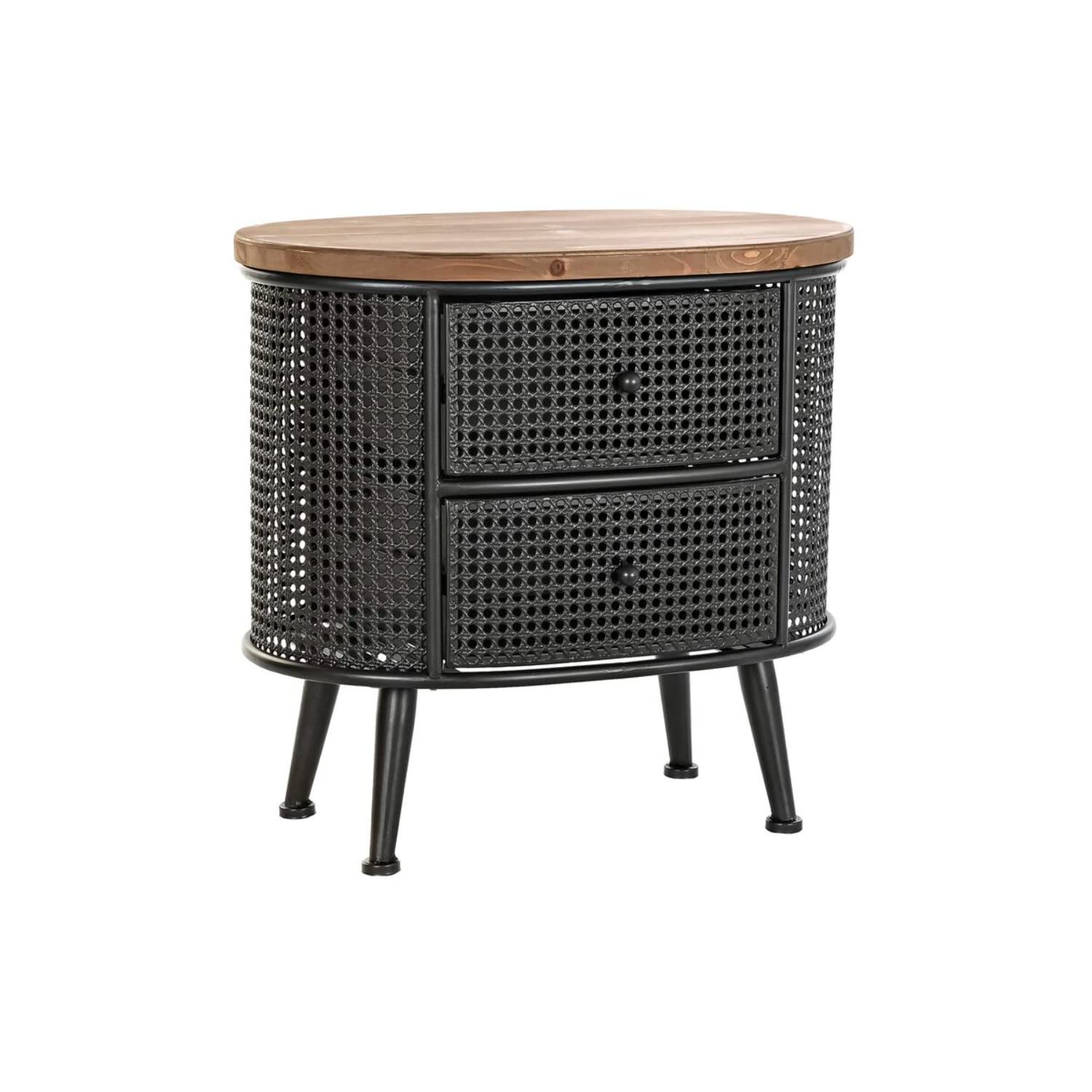 DKD Home Decor Bedside Table | Loft Style Metal & Spruce Wood - 2 Drawers