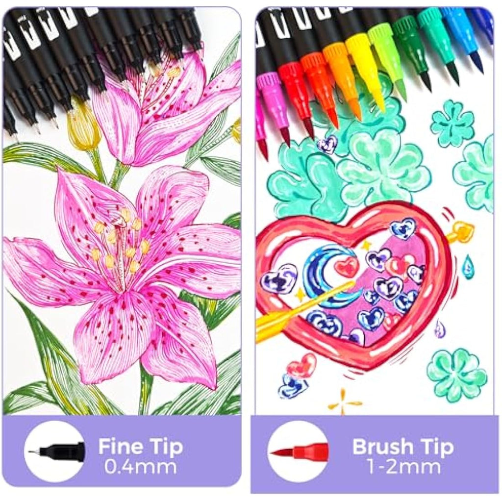 Artecho 72 Dual Tip Brush Pens | Fineliner & Felt Tip Markers for Art