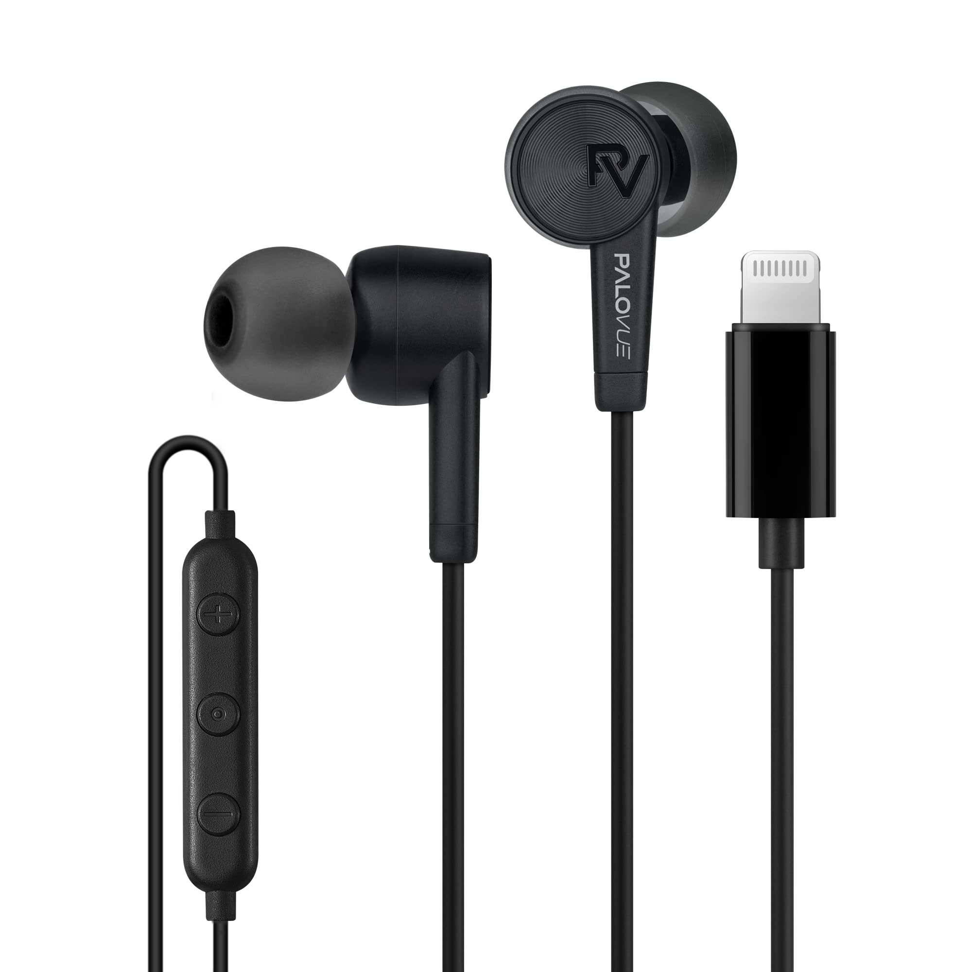 PALOVUE Lightning Earbuds – MFi Certified Wired Earphones with Mic, Black