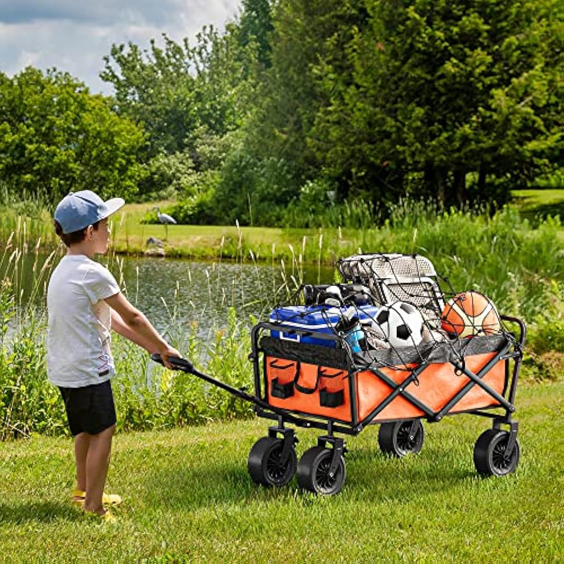 YITAHOME Folding Beach Wagon with Table | All-Terrain Utility Trolley