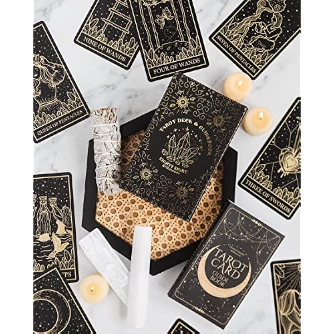 Jolof Store Gold Foil Tarot Cards with Guidebook - Mystical Deck