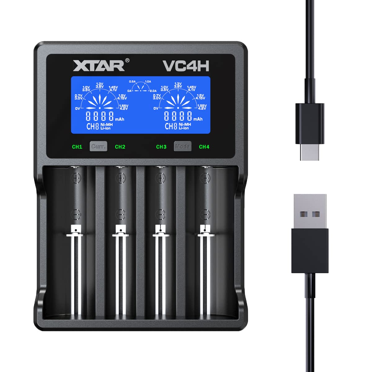XTAR VC4H 4-Bay Universal Battery Charger with LCD Display & USB