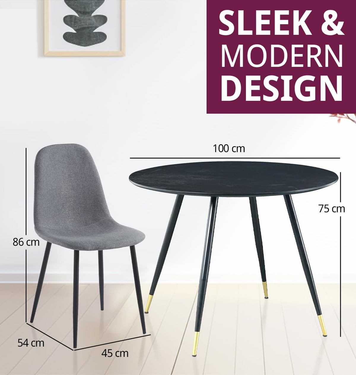 Hallowood Furniture Finley Black Table and Chairs Set 2, Wood Effect Top - image 3
