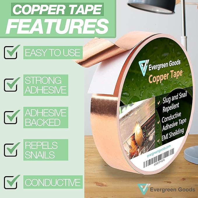 EVG Slug Copper Tape – 50mm x 15m Adhesive Snail Repellent Barrier