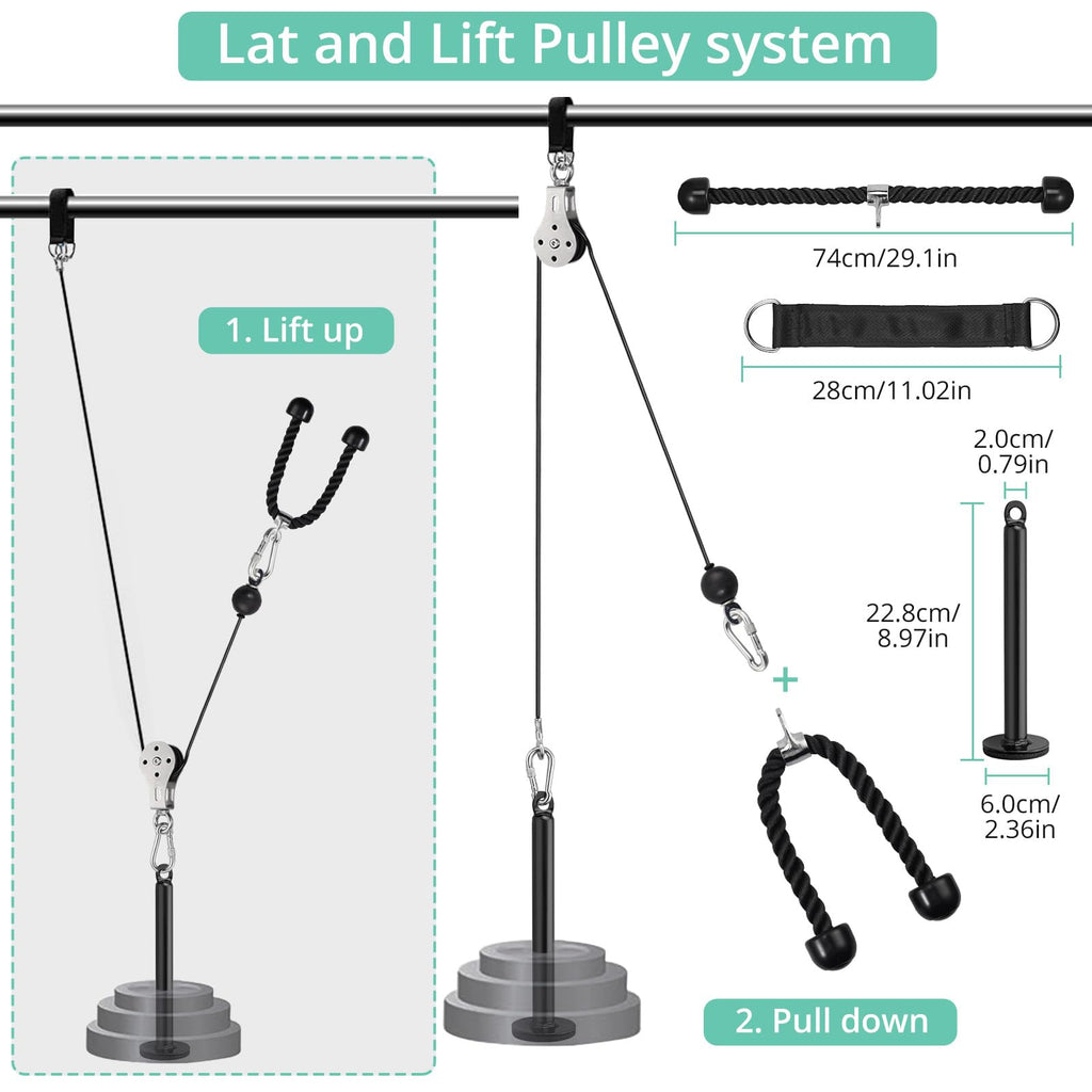 VINTEAM Cable Pulley System – DIY Home Gym LAT Pull Down with Tricep Rope