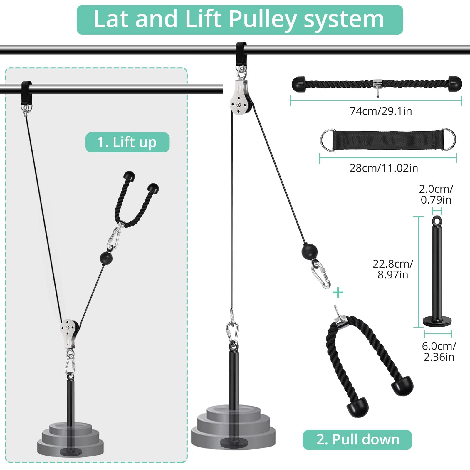 VINTEAM Cable Pulley System – DIY Home Gym LAT Pull Down with Tricep Rope