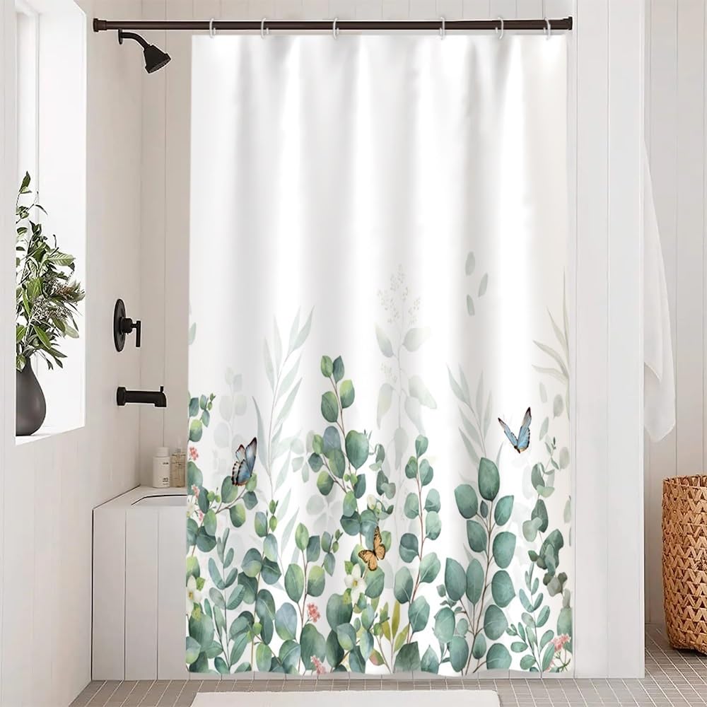 Jolof Store Eucalyptus Shower Curtain | Sage Green Floral Polyester