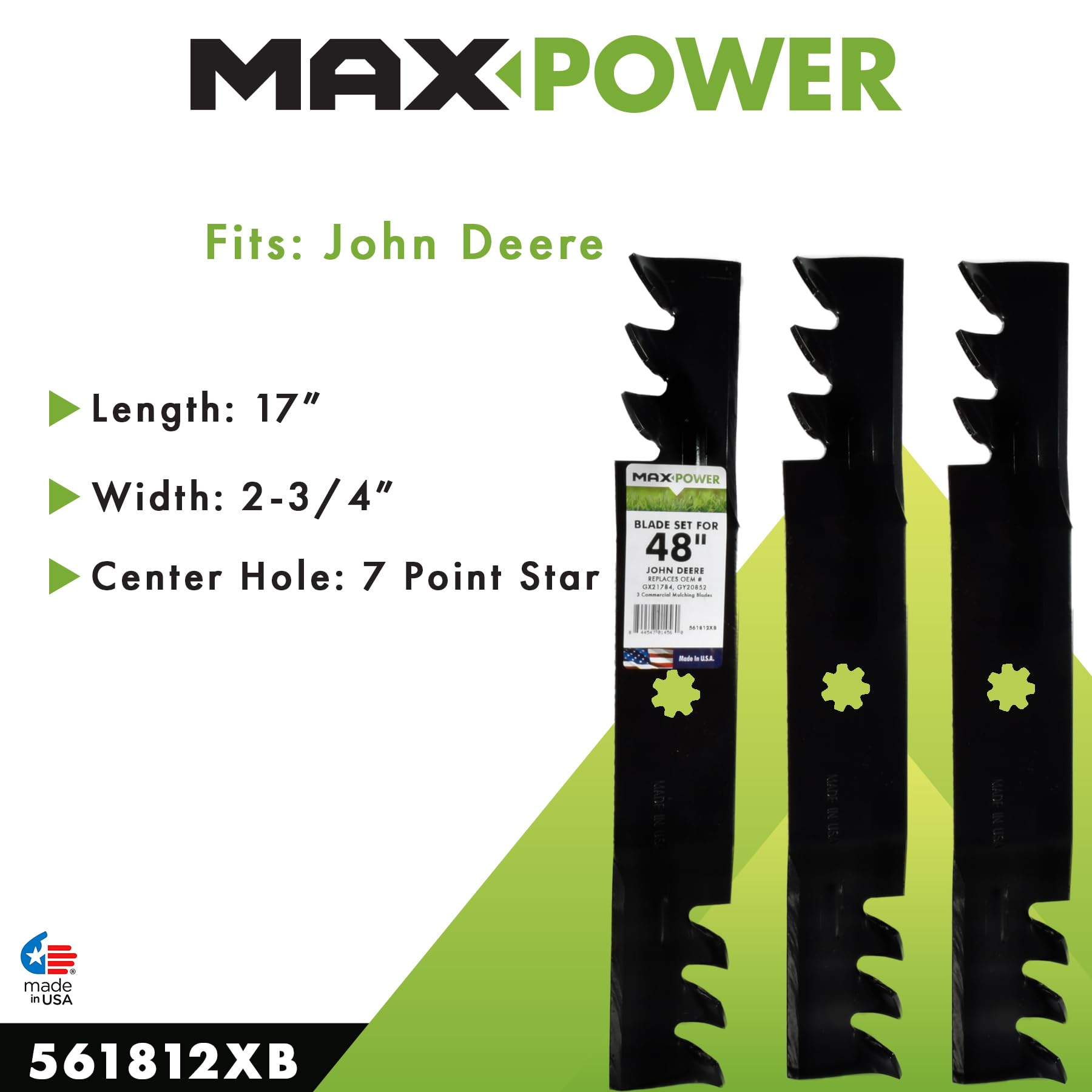 MaxPower 48-in Mulching Blade Set for John Deere - Replaces GX21784