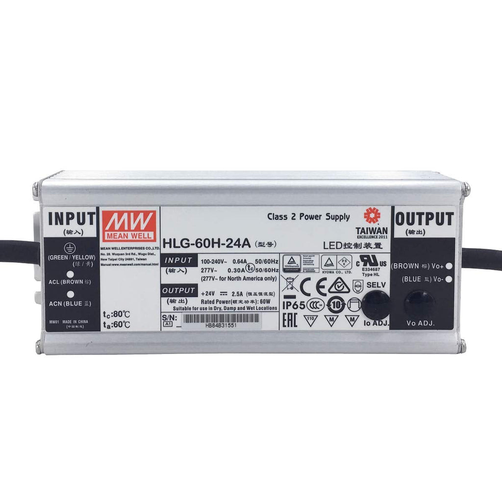 Mean Well HLG-60H-24A LED Power Supply | 24V 60W IP65 Adjustable Driver