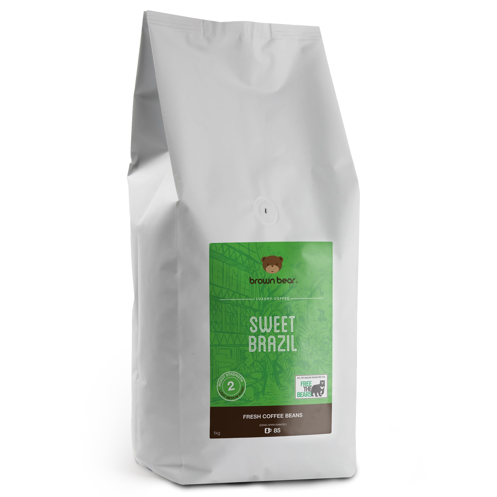 Brown Bear Sweet Brazil Coffee Beans – 1kg Light Medium Roast Arabica