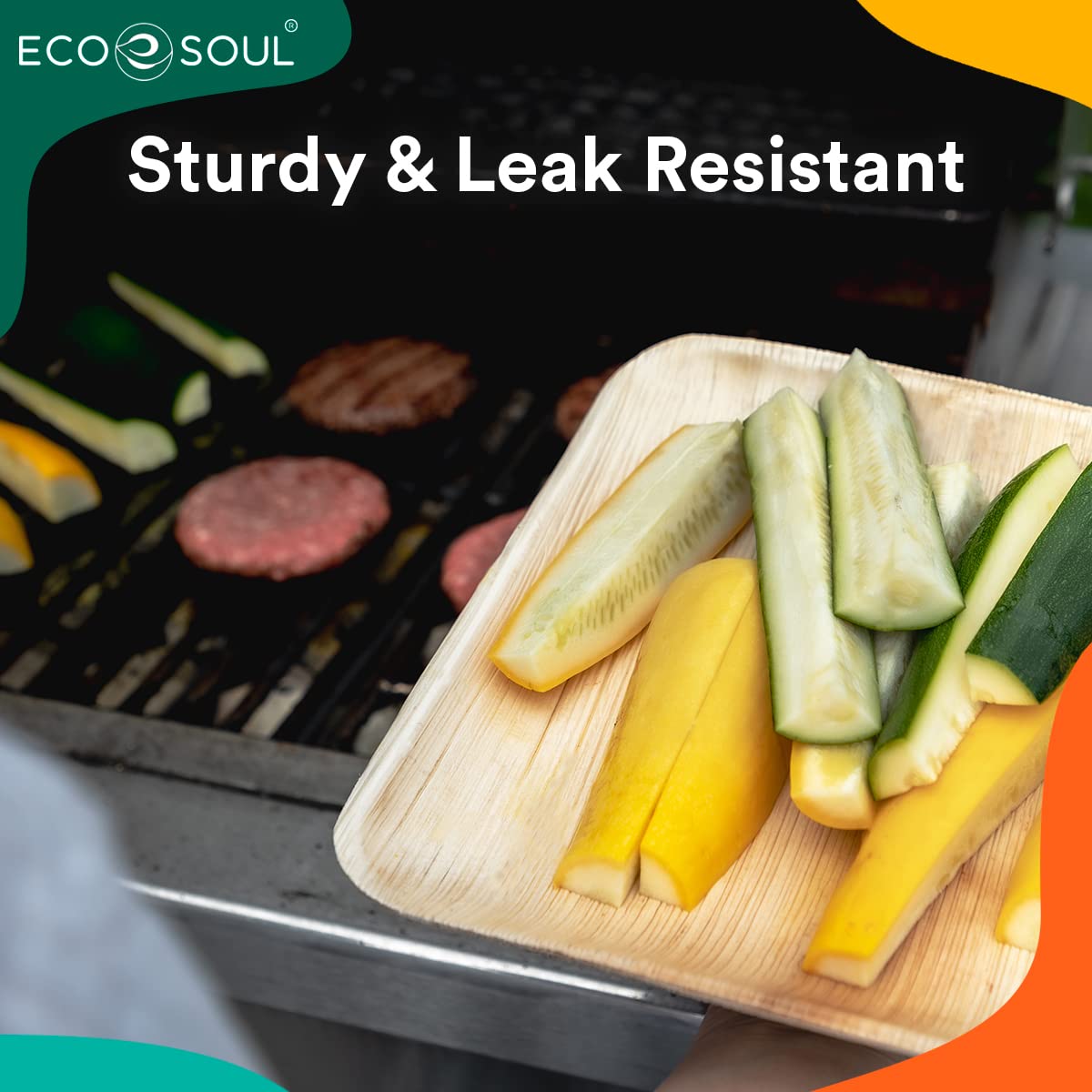 Eco Soul 100-Pack Palm Leaf Plates | 10-Inch Square Compostable Plates