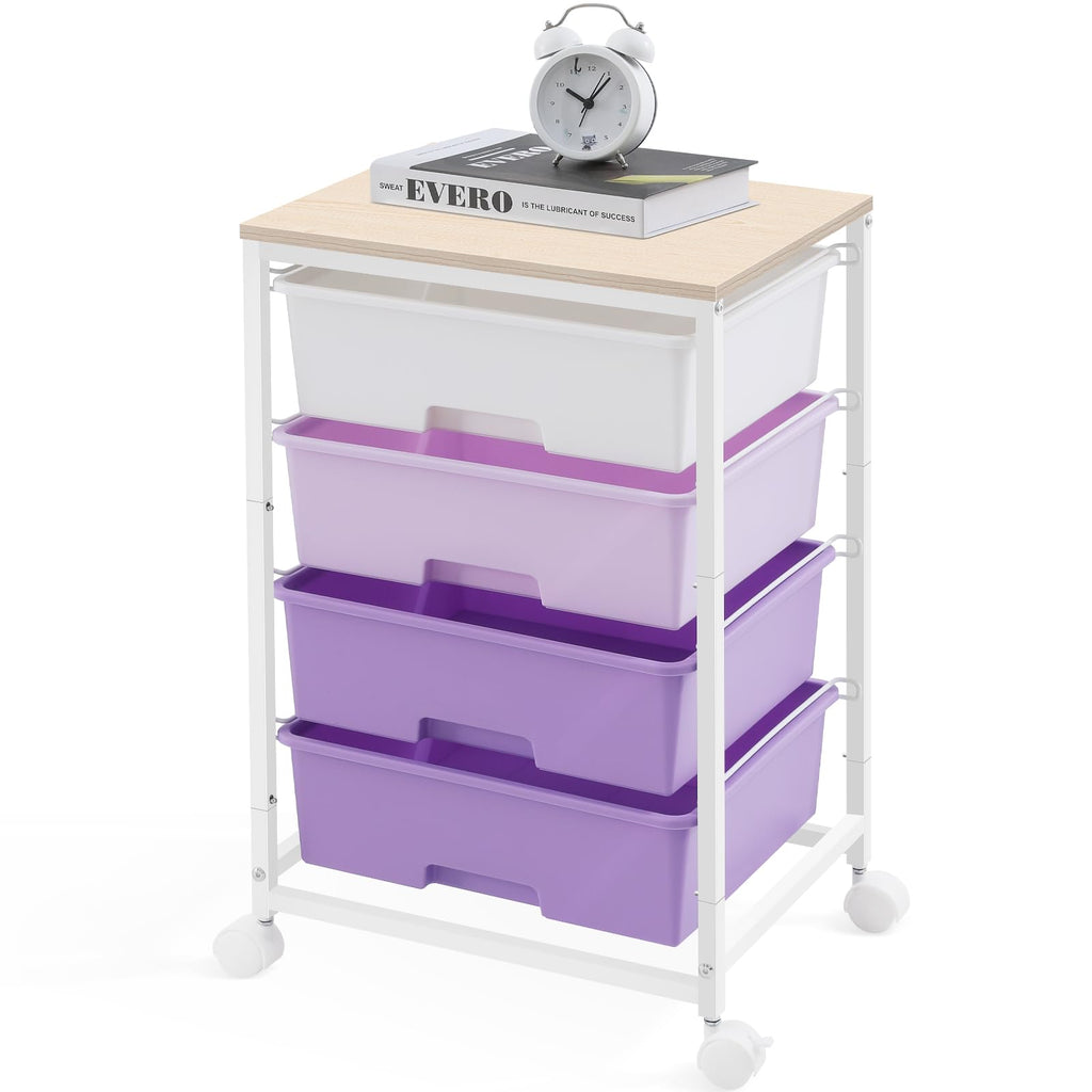 SYKIARIOL 4-Drawer Rolling Storage Cart – Wooden Top Utility Trolley