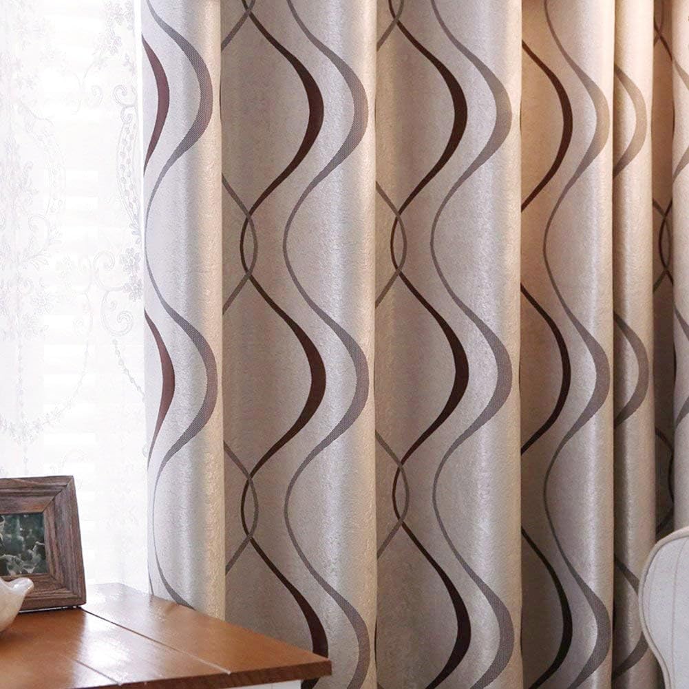 MYRU Striped Eyelet Curtains – 2 Panel Set Blackout Window Treatments, Coffee