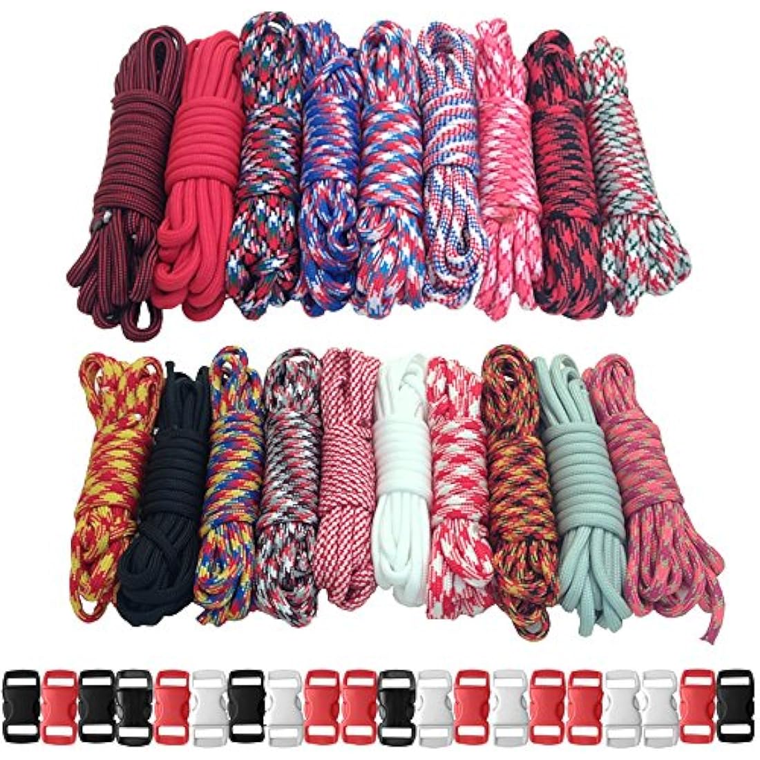 Jolof Store 550 lb Type III Paracord Crafting Kit with Buckles, Big Red