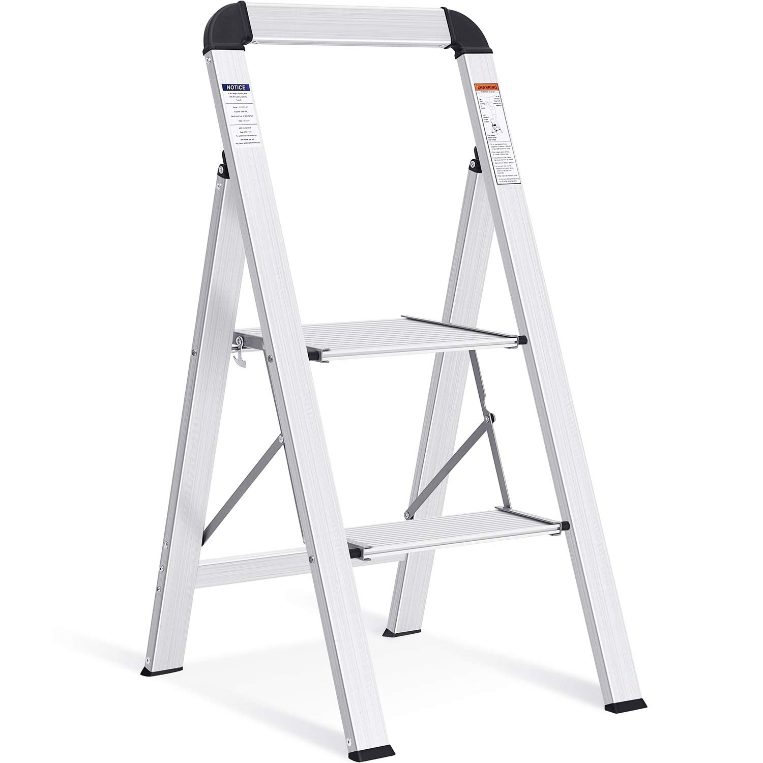 KINGRACK 2 Step Aluminium Folding Ladder with Handrail – 150kg Capacity