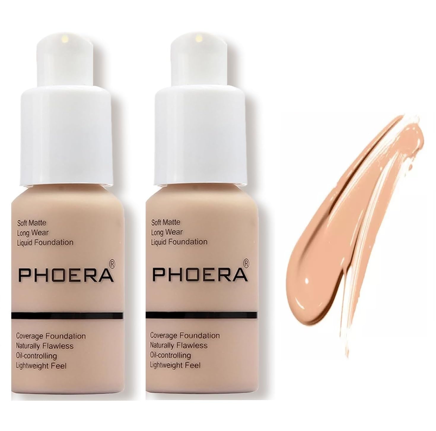 Phoera Full Coverage Matte Foundation - 2 PCS 103 Warm Peach 30ml