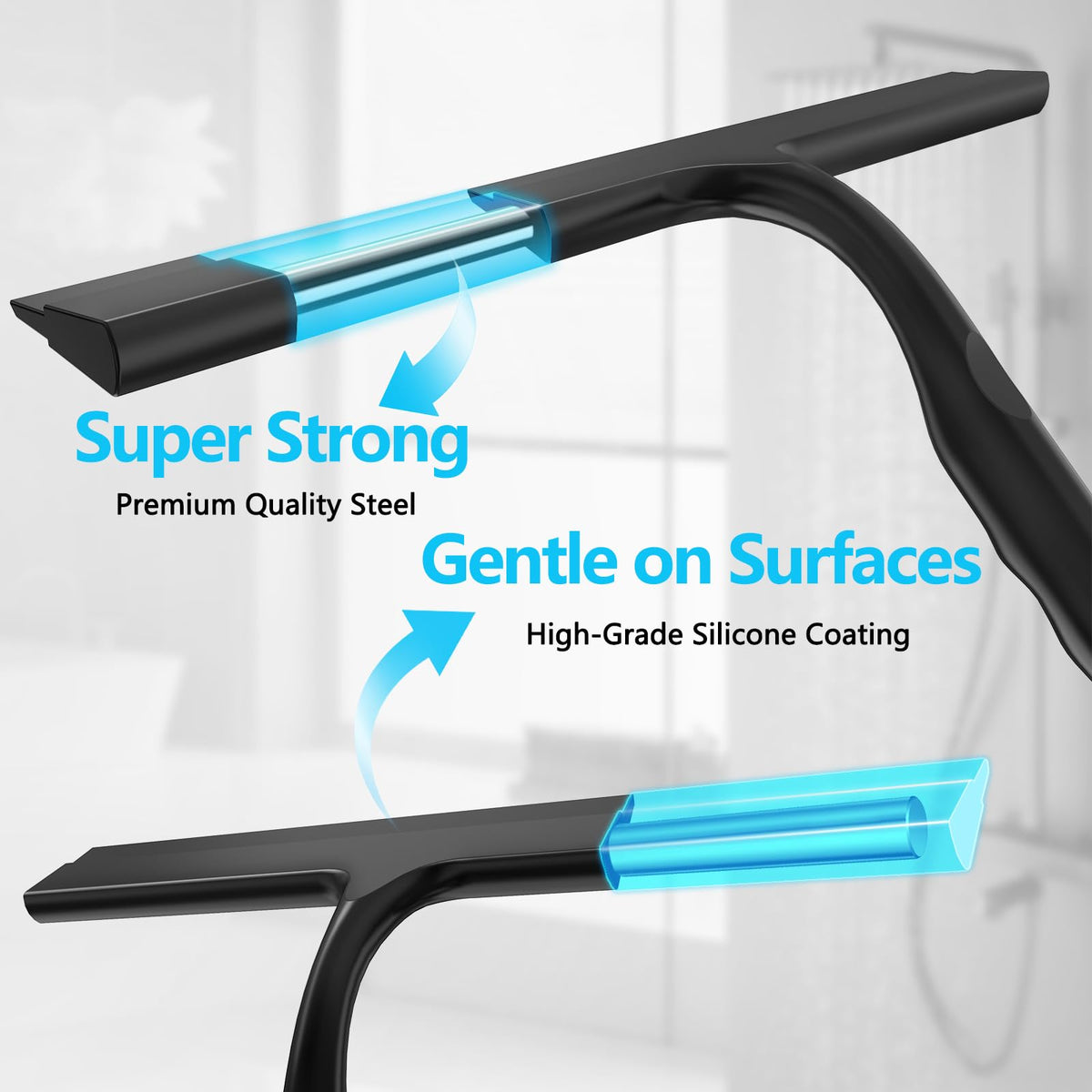 Shower Squeegee,All-One-Soft-Touch Silicone Squeegee with Built-in Hook - image 3