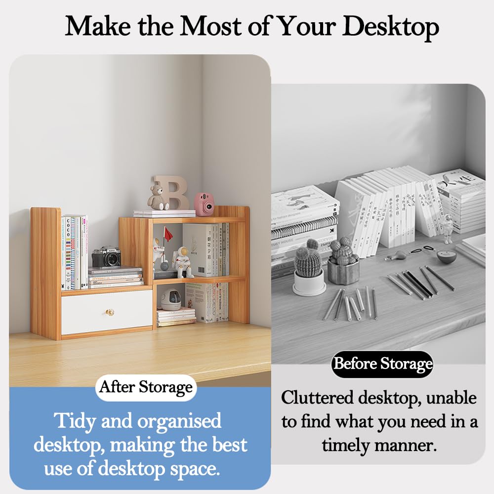 Expandable Desktop Bookshelf, Freestanding Adjustable Office Storage Rack - image 3