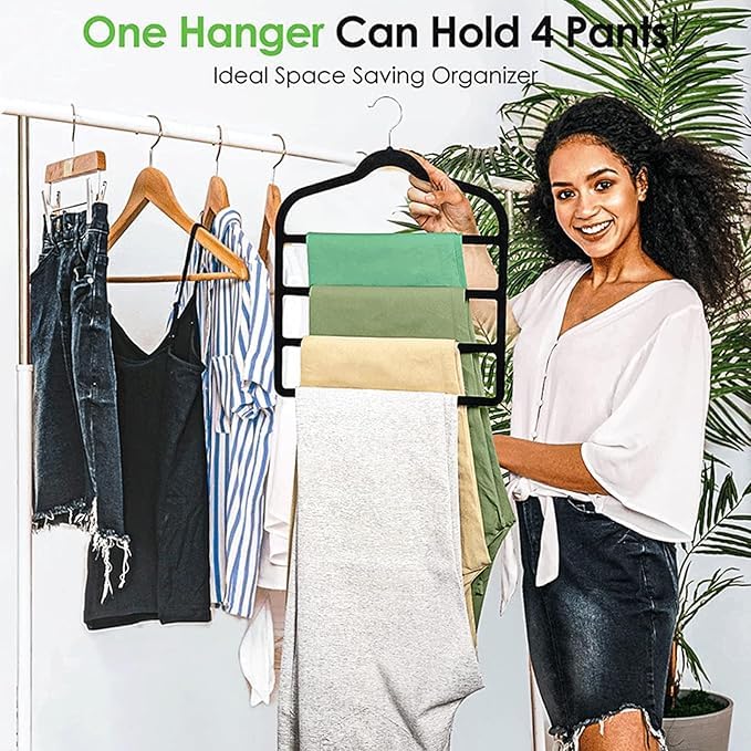 4 Pack Velvet Trouser Hangers Space Saving 4-Layer Hangers for Trousers - image 4