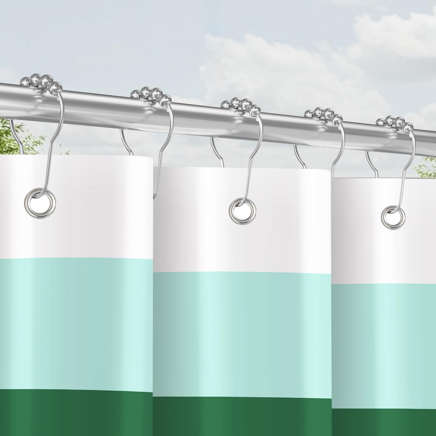 Lerores Anti-Mould Shower Curtain - Green Polyester, 180 x 200 cm