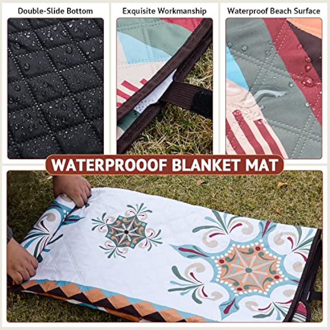 LARUTAN Waterproof Picnic Blanket | 200x200CM Large Sandproof Beach Mat