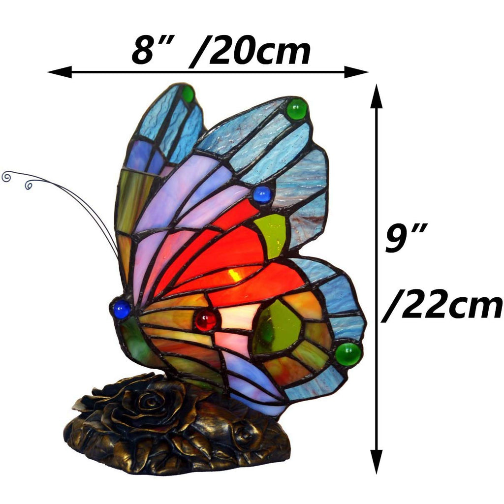 Bieye Butterfly Tiffany Style Stained Glass Table Lamp | Blue & Red