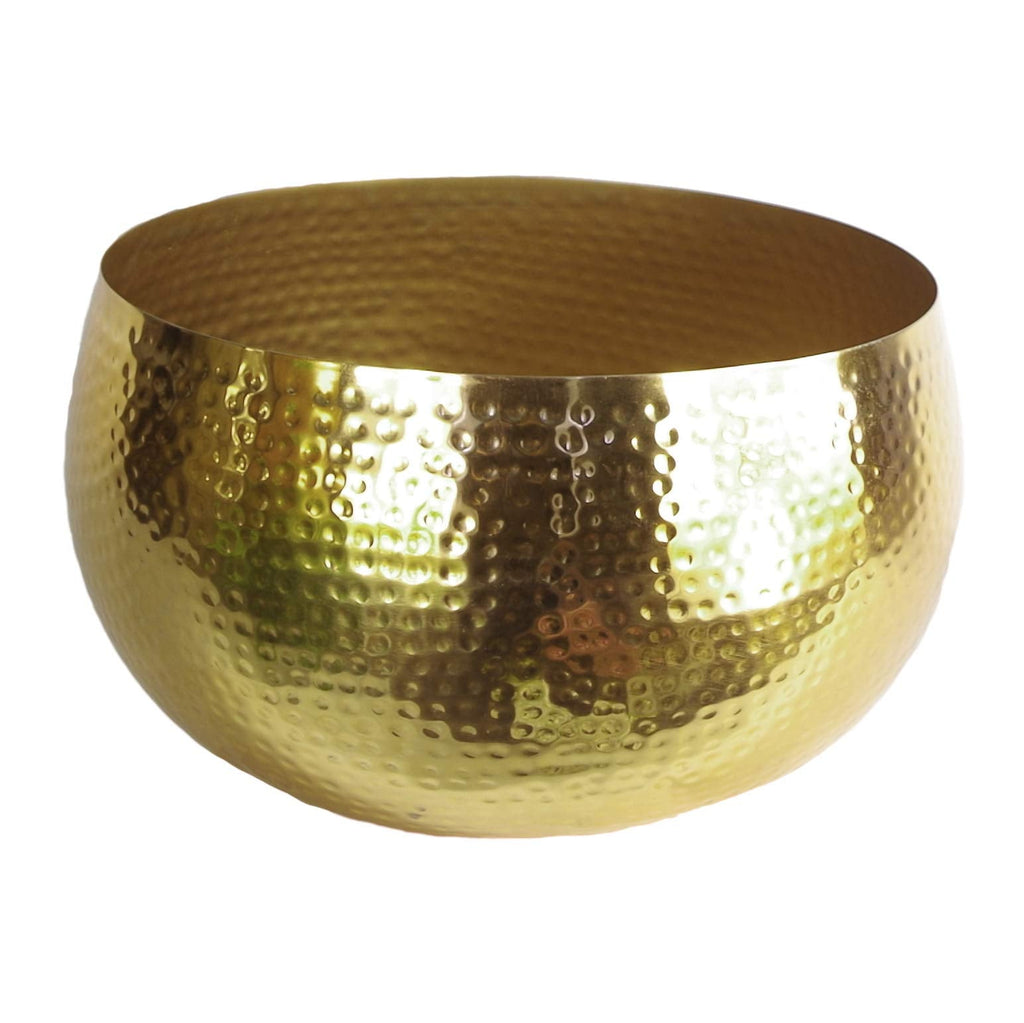 Leaf Gold Hammered Metal Planter – Large 32cm Indoor Rustic Plant Pot