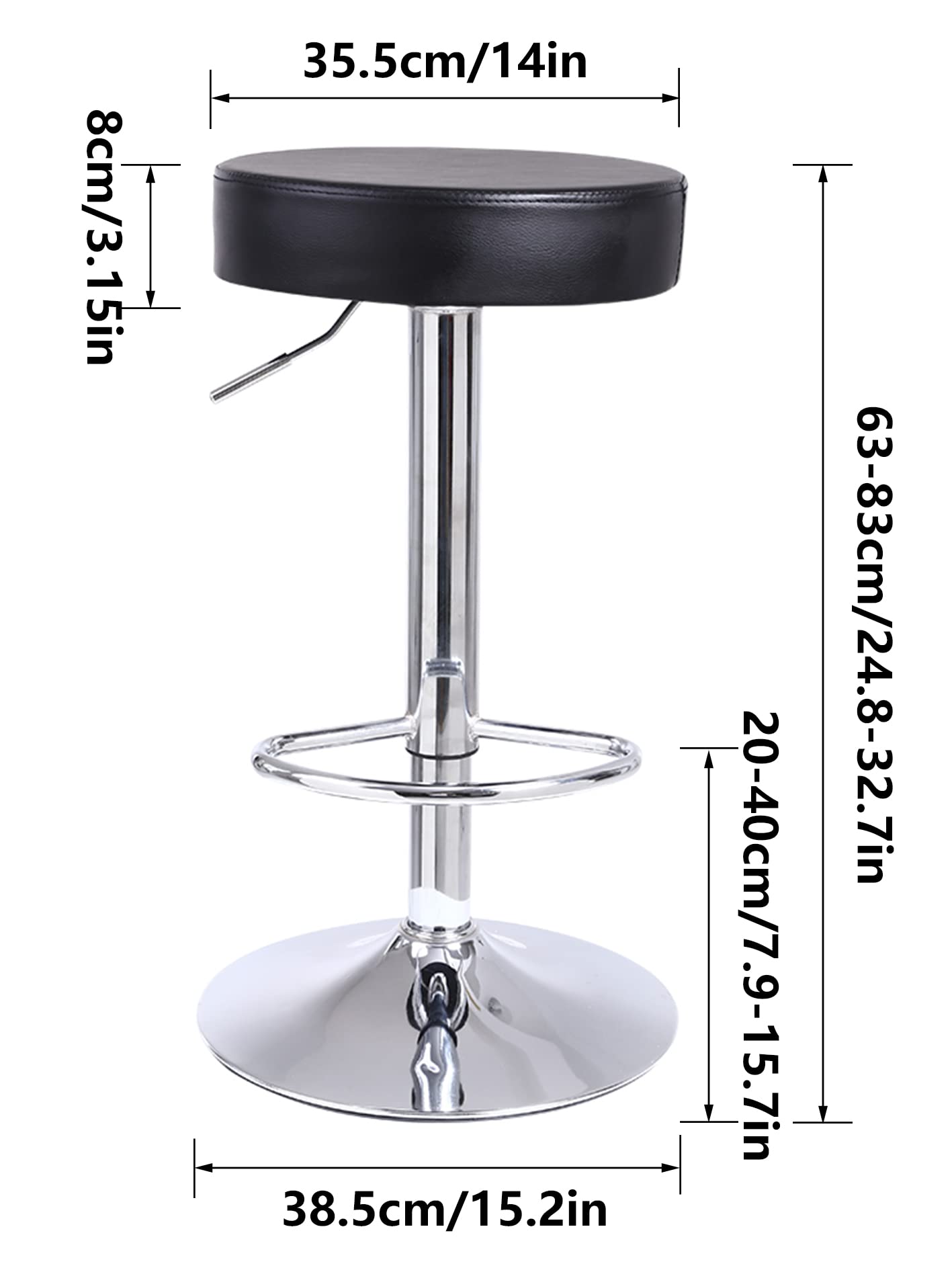 KKTONER Round Swivel Bar Stool - Adjustable PU Leather Backless Chair