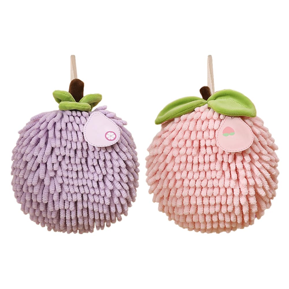 MiOYOOW Hanging Washcloths Ball, 2Pcs Quick-Drying Hand Towel Ball Soft Chenille Handball with Hanging Loops for Bathroom Washstand Kitchen