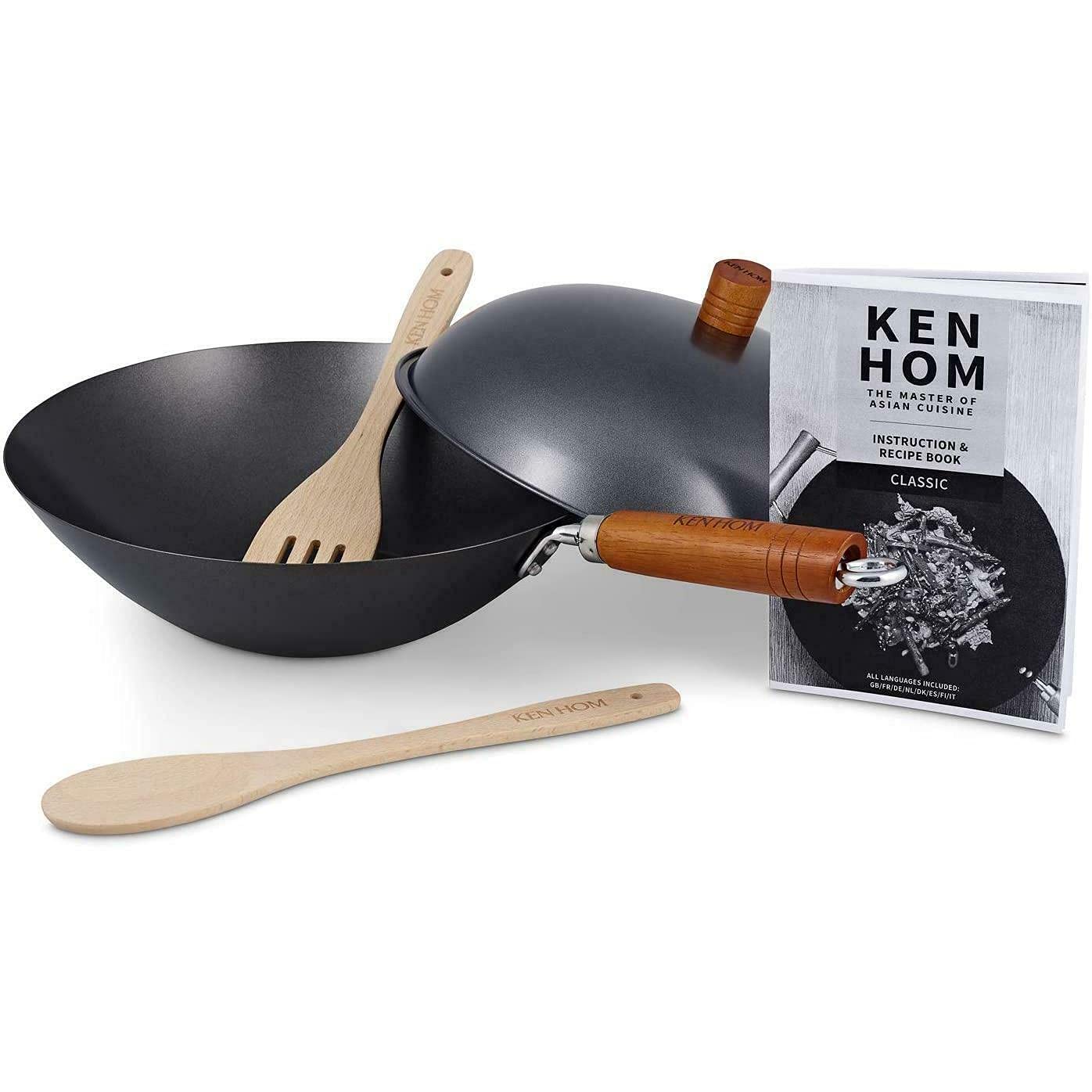 Ken Hom Carbon Steel Wok Set | 31cm Non-Stick Pan with Lid & Utensils